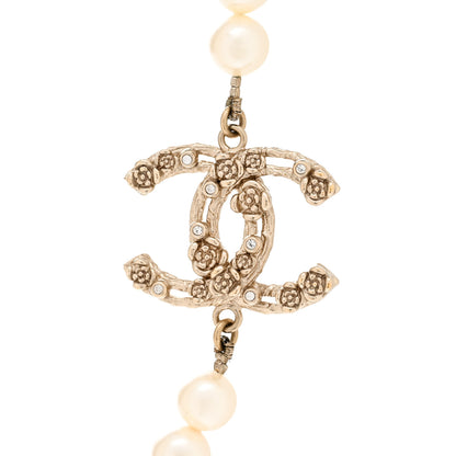 Chanel Pearl Crystal CC Camellia Short Necklace Gold 4 of 6