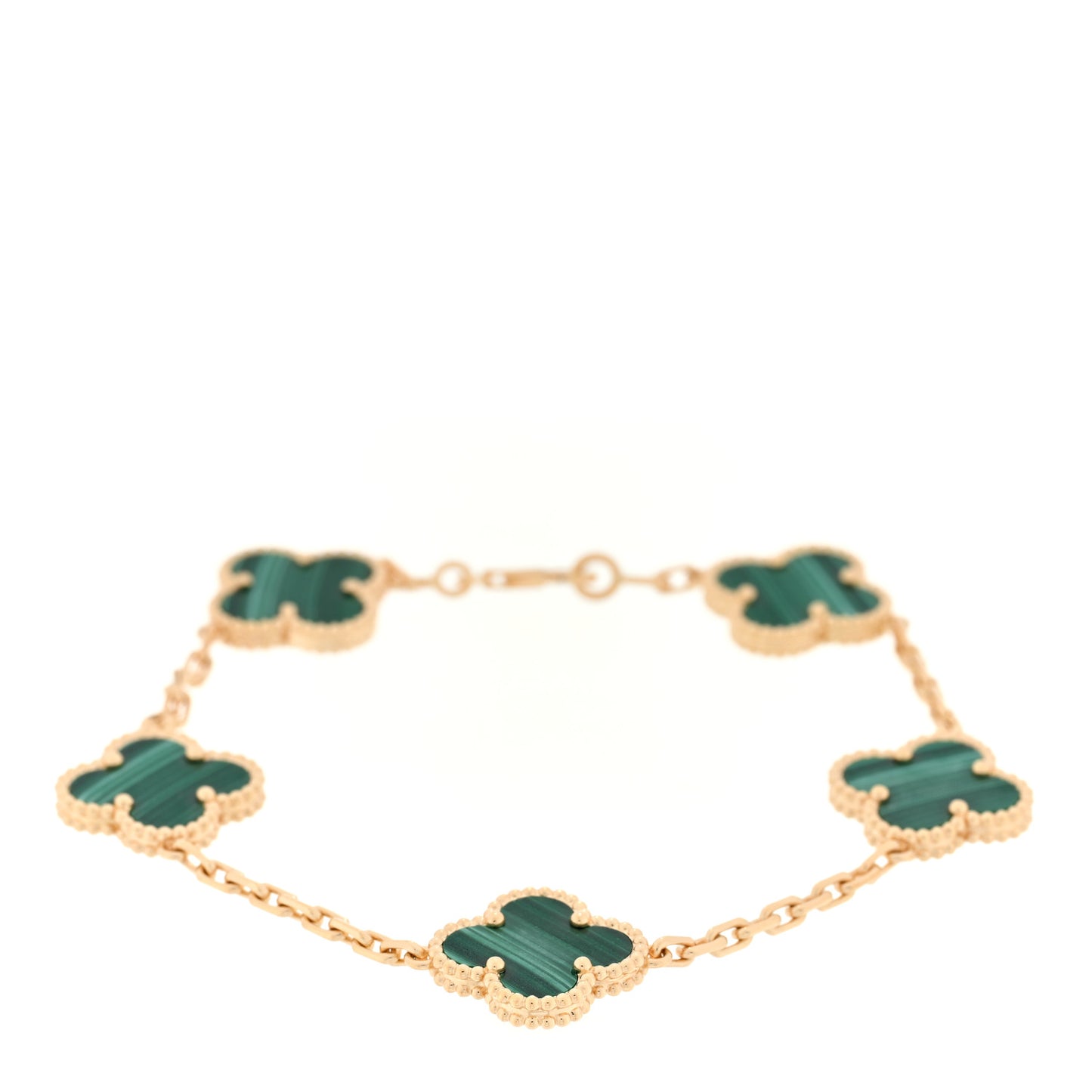 18K Yellow Gold Malachite 5 Motifs Vintage Alhambra Bracelet