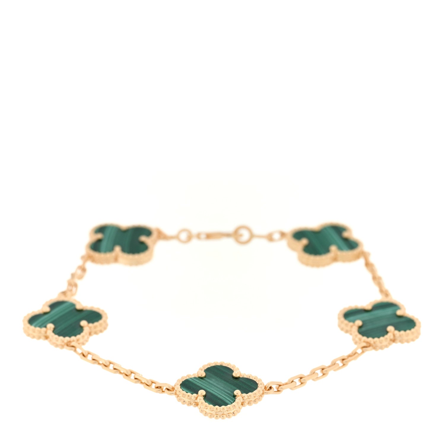 Van Cleef & Arpels 18K Yellow Gold Malachite 5 Motifs Vintage Alhambra Bracelet 1 of 3