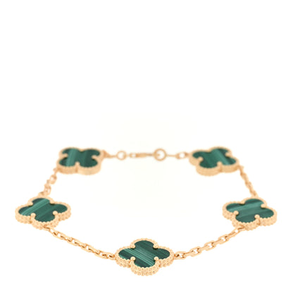 Van Cleef & Arpels 18K Yellow Gold Malachite 5 Motifs Vintage Alhambra Bracelet 1 of 3