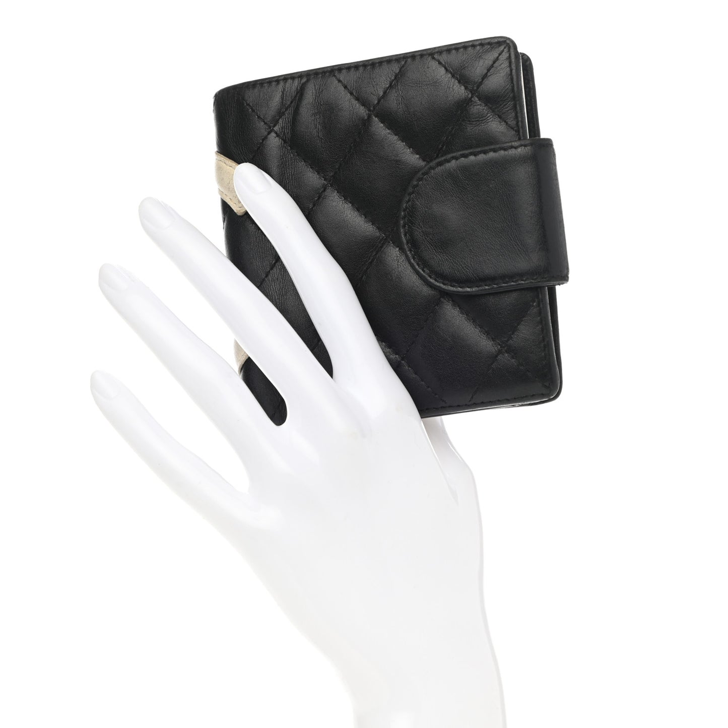 Calfskin Quilted Cambon Bi-Fold Wallet Black White
