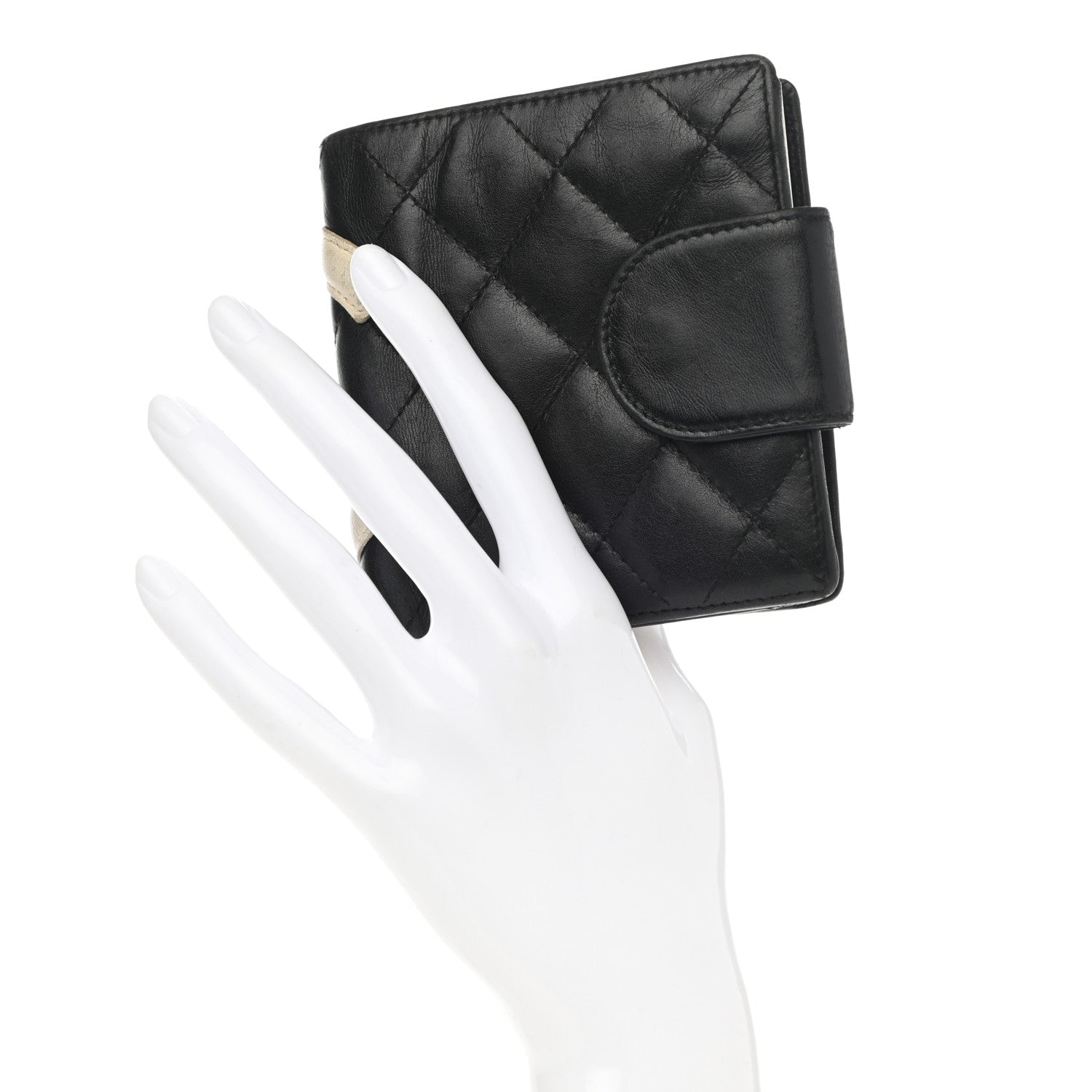 Chanel Calfskin Quilted Cambon Bi-Fold Wallet Black White 2 of 13