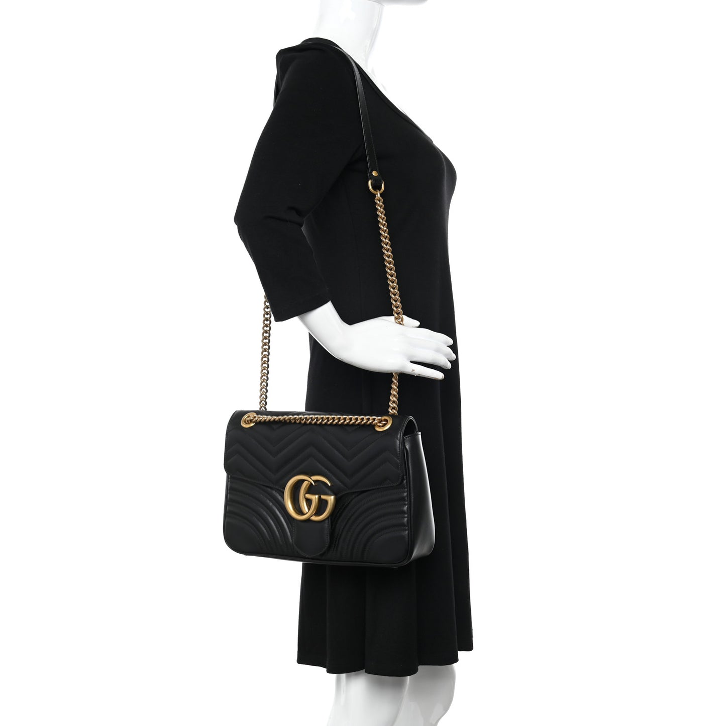 Calfskin Matelasse Medium GG Marmont Shoulder Bag Black
