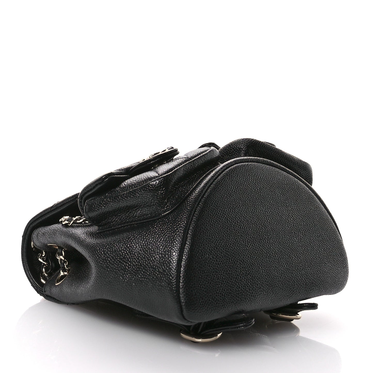 Shiny Caviar Quilted Small Duma Pockets Drawstring Backpack Black