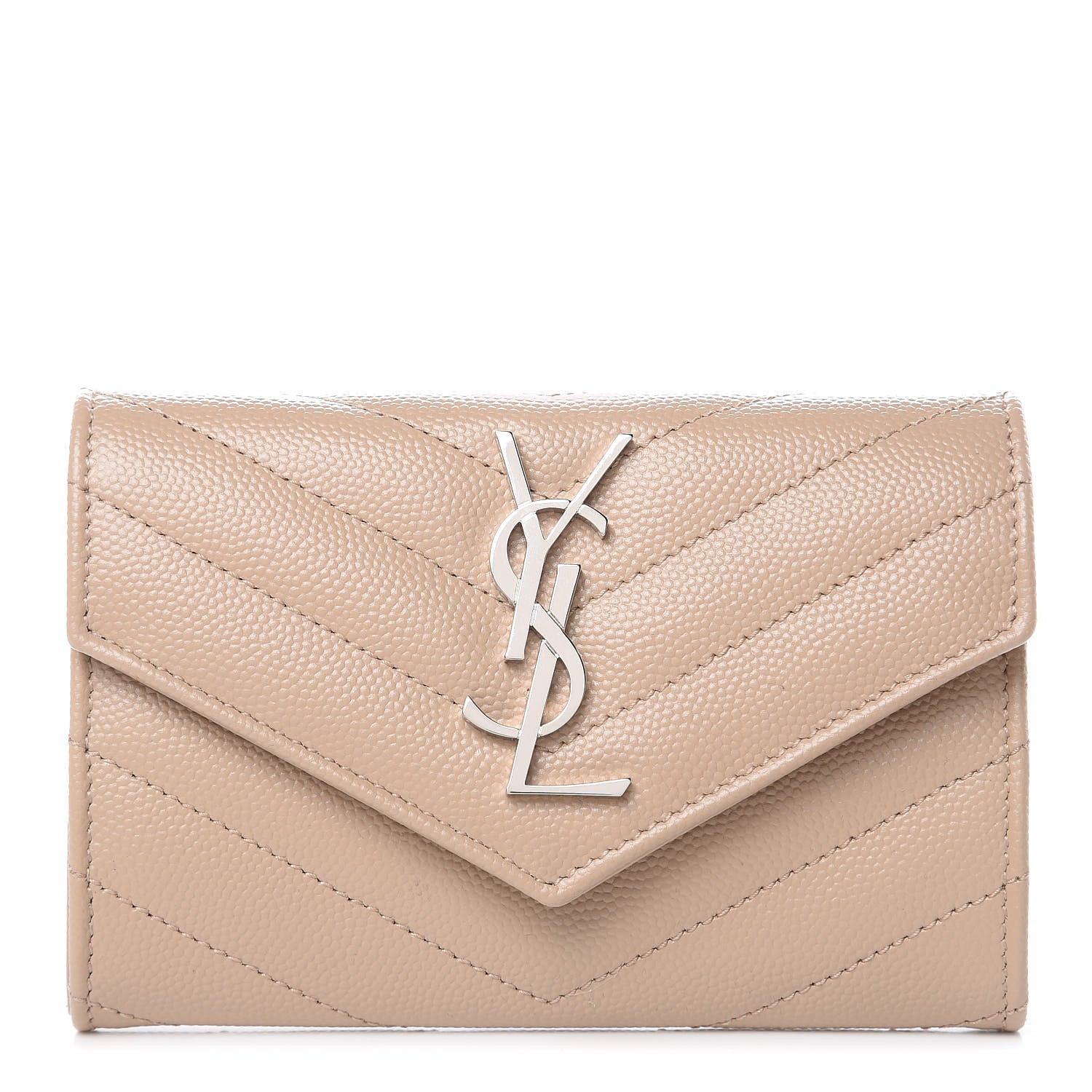 Saint Laurent Grain De Poudre Matelasse Chevron Small Monogram Envelope Wallet Dark Beige 1 of 7