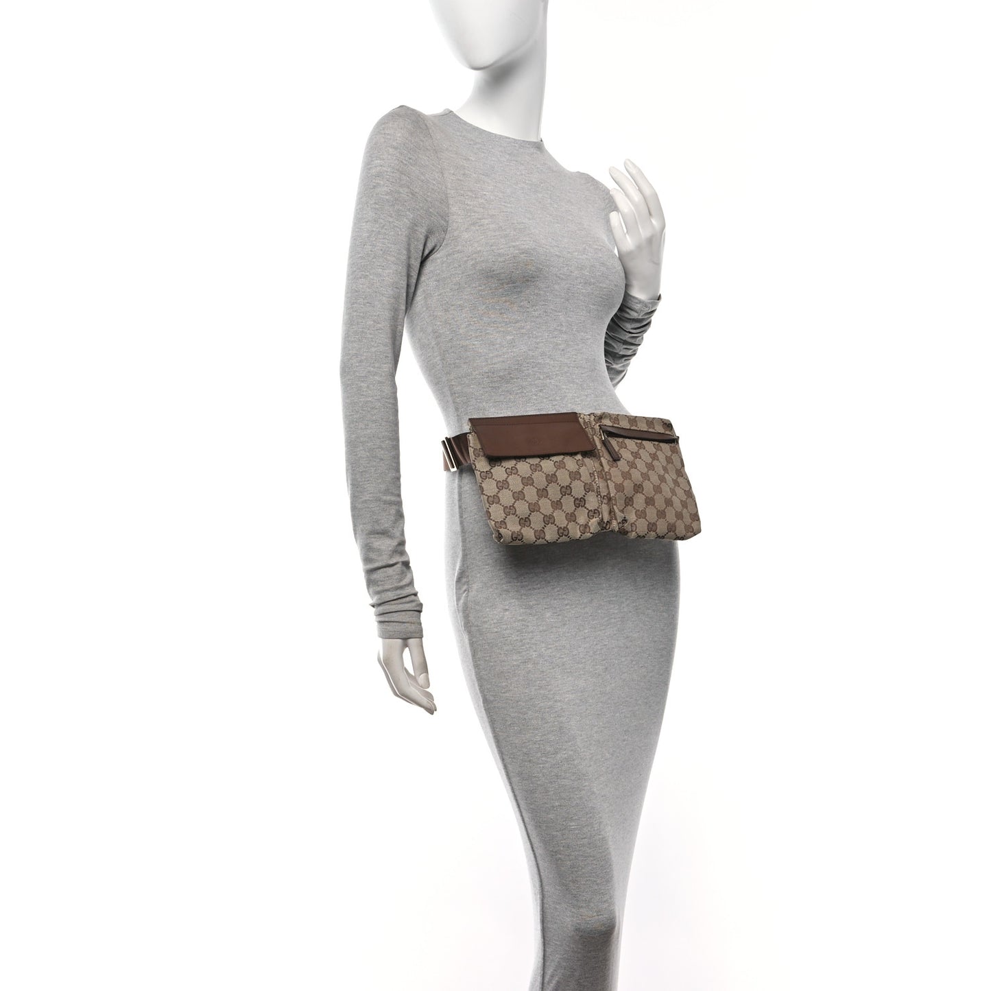 GG Monogram Web Double Pocket Belt Bag Dark Brown