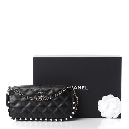 Chanel Calfskin Quilted Pearl Small Clutch With Chain Black 13 of 13