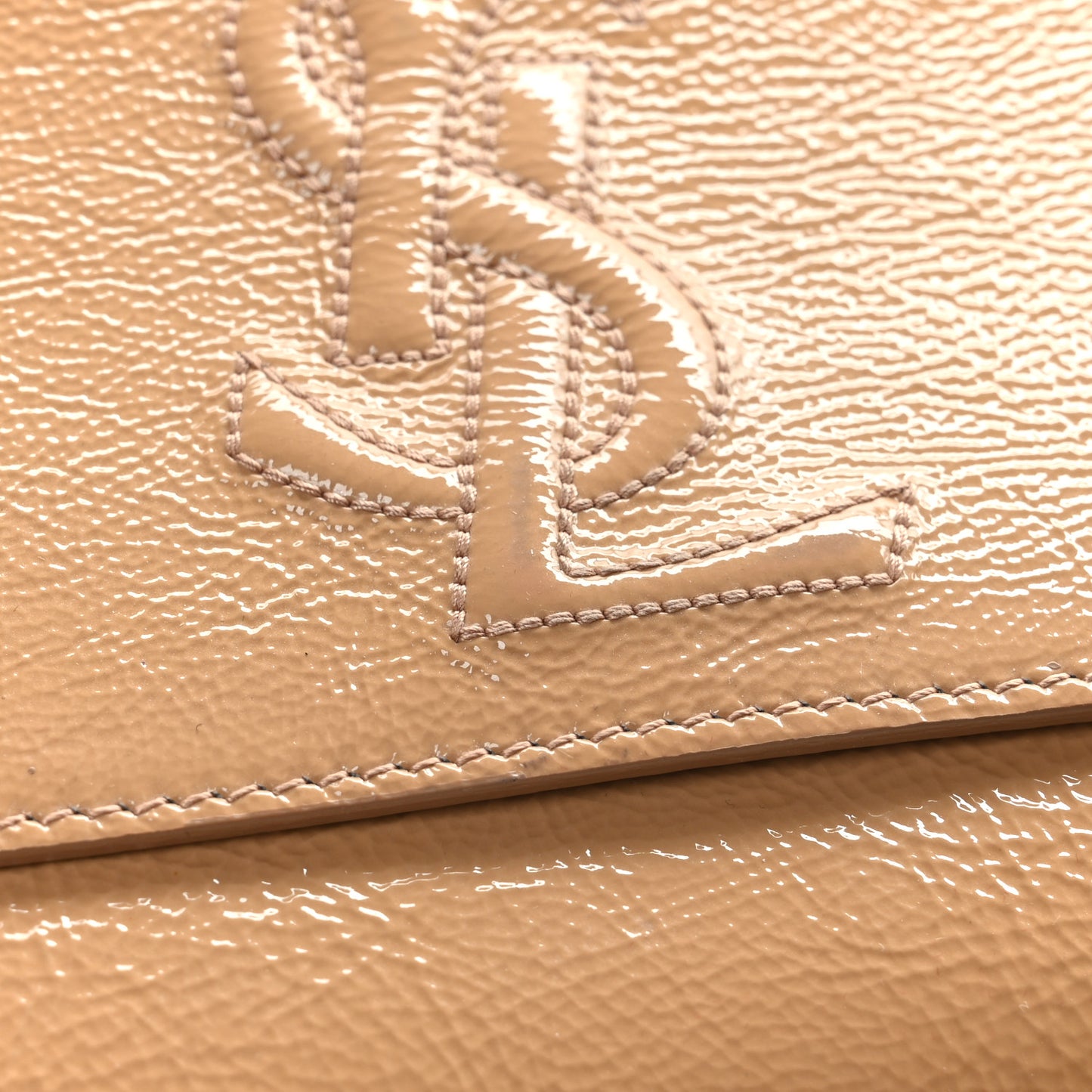 Textured Patent Calfskin Monogram Large Belle De Jour Clutch Nude