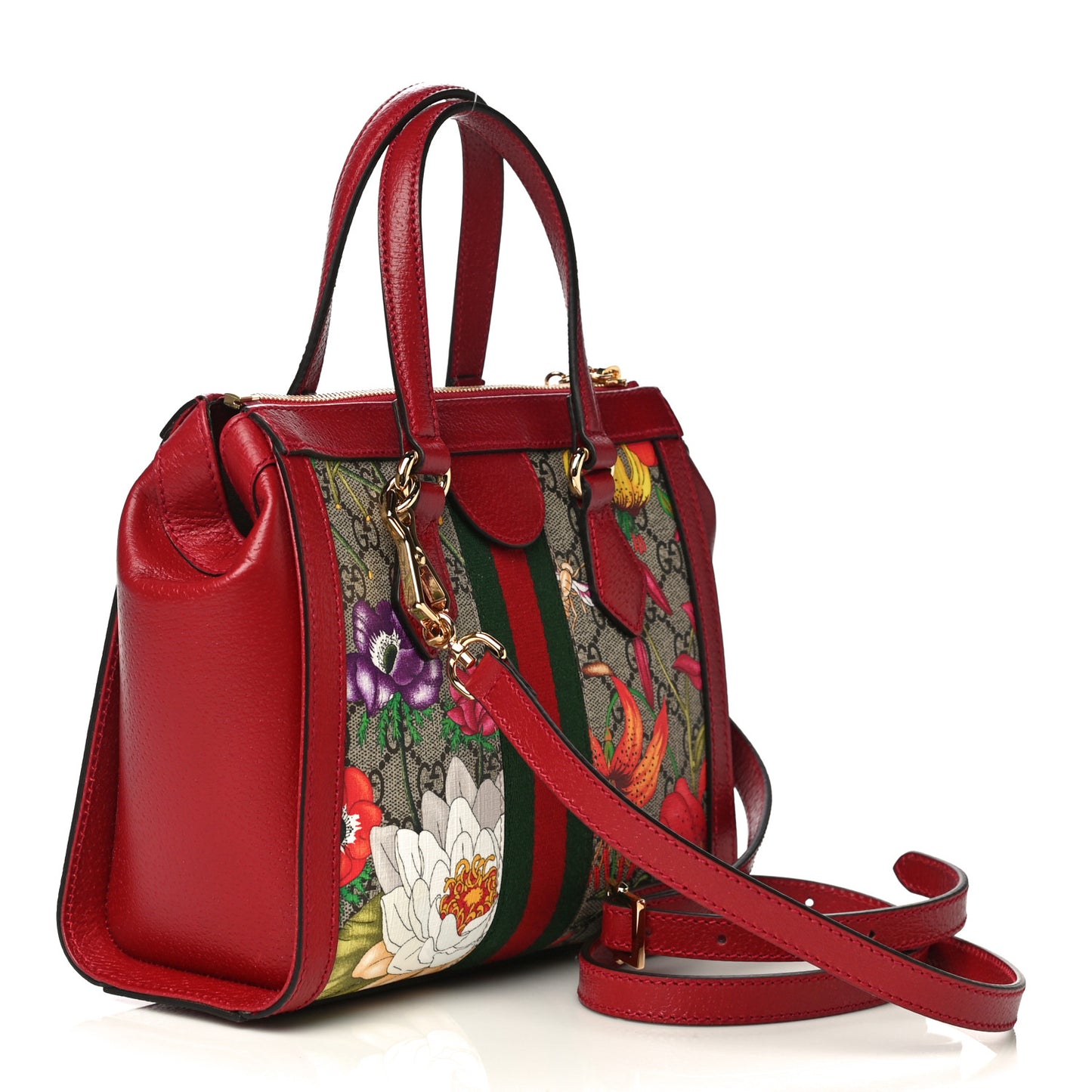 GG Supreme Monogram Flora Web Small Ophidia Tote Bag Red