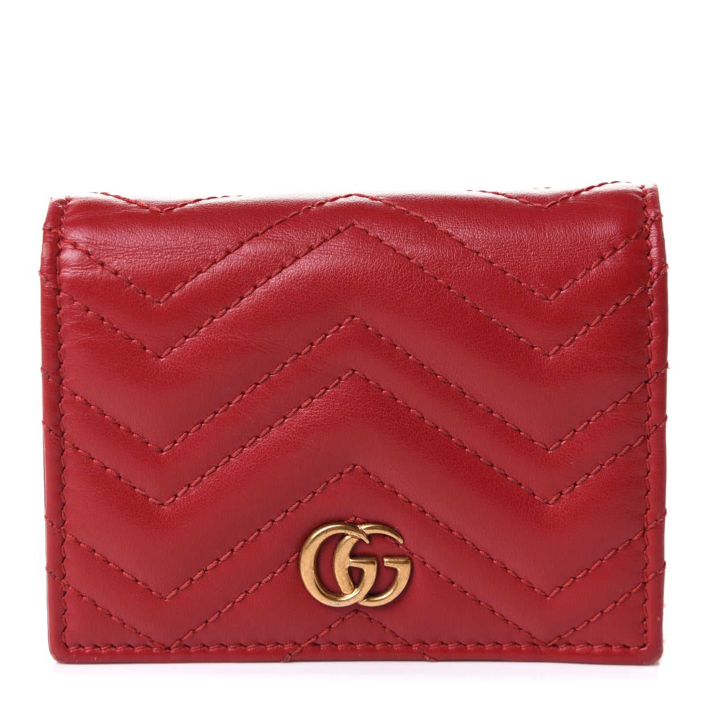 Calfskin Matelasse GG Marmont Card Case Wallet Hibiscus Red