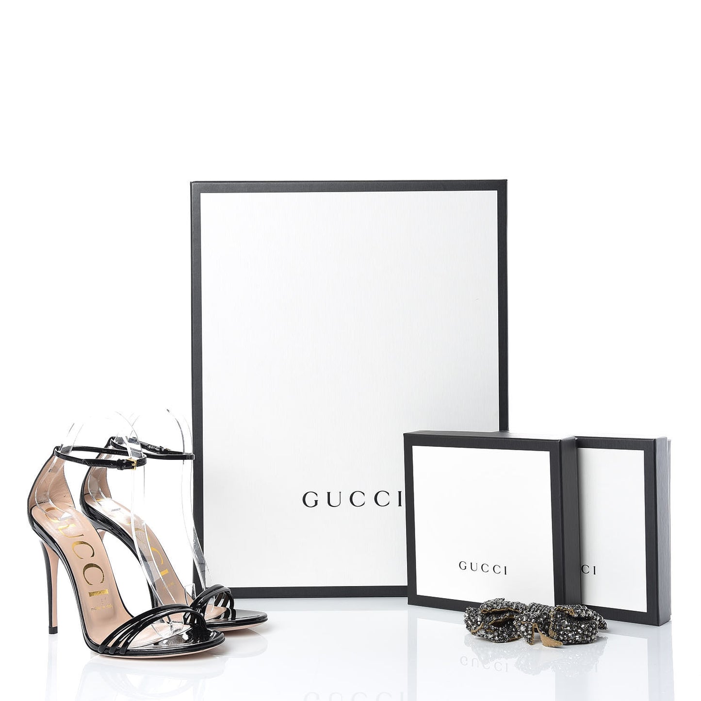Patent Crystal Removable Bow Sandals 36.5 Black