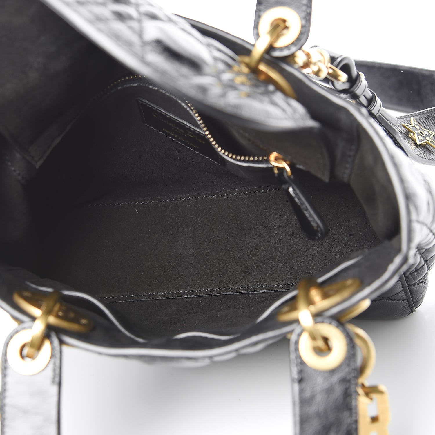 Christian Dior Crinkled Patent Cannage Small Lucky Badges My Lady Dior Black 5 of 10