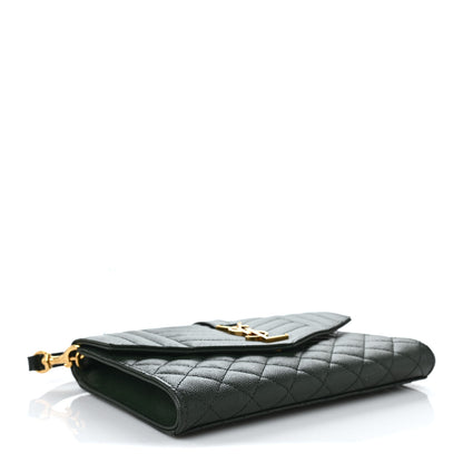 Saint Laurent Grain De Poudre Textured Mixed Matelasse Triquilt Monogram Clutch Vert Fonce 4 of 9