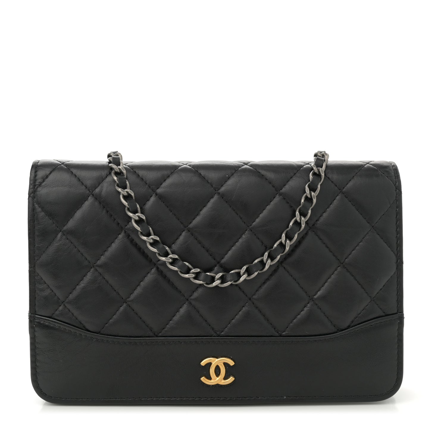 Aged Calfskin Quilted Gabrielle Wallet On Chain WOC Black