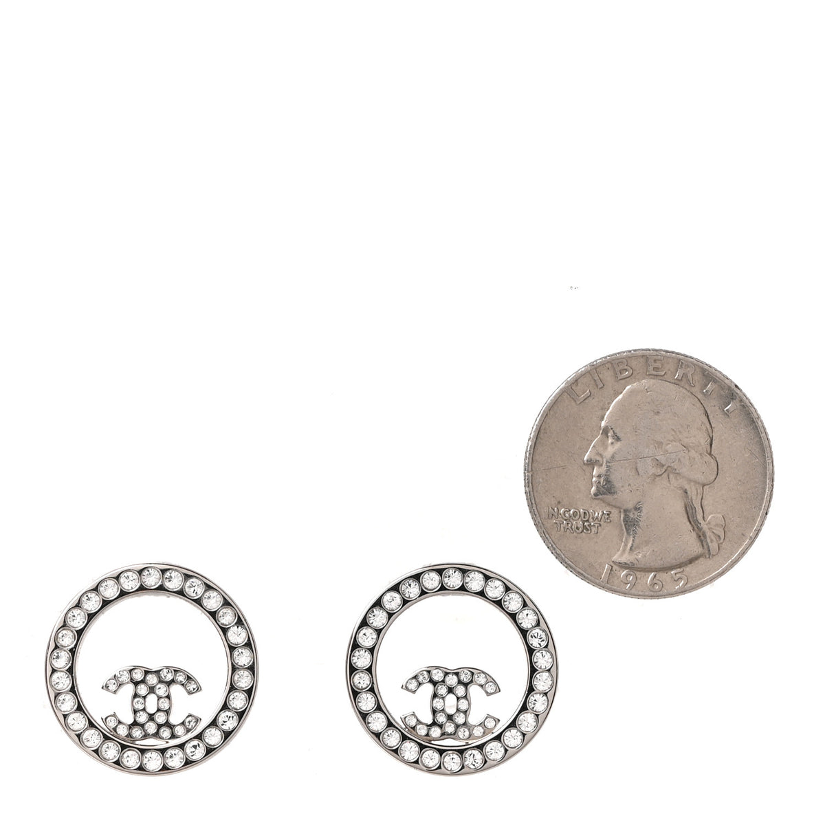 Chanel Crystal CC Round Earrings Silver 2 of 5