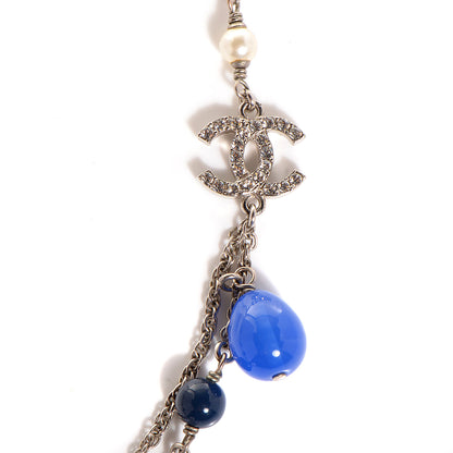 Chanel Pearl Crystal CC Beaded Double Strand Necklace Blue Silver 3 of 7