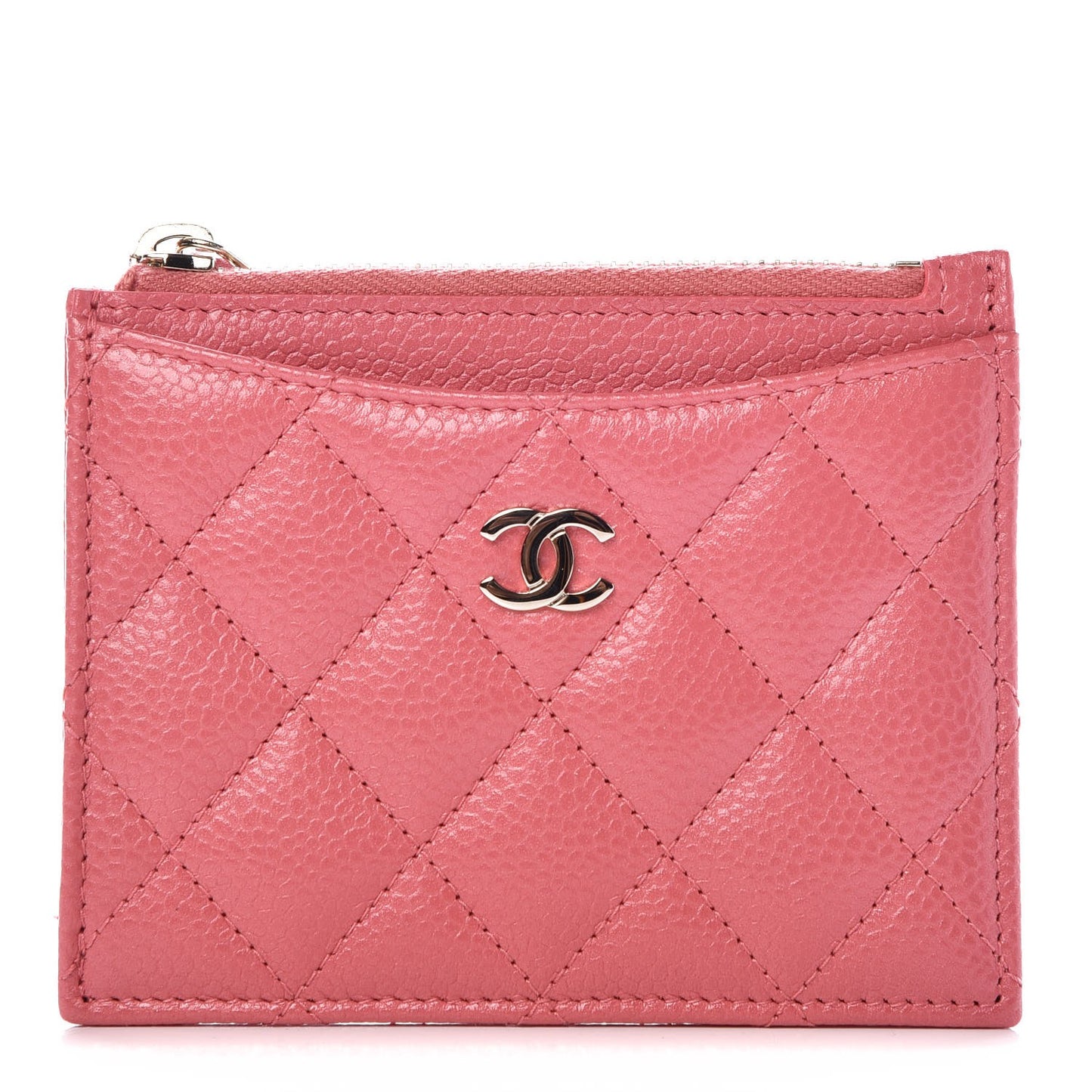 Caviar Quilted CC Zip Card Holder Pink