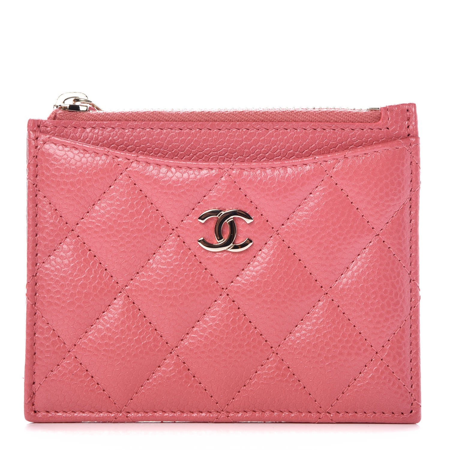 Chanel Caviar Quilted CC Zip Card Holder Pink 1 of 8