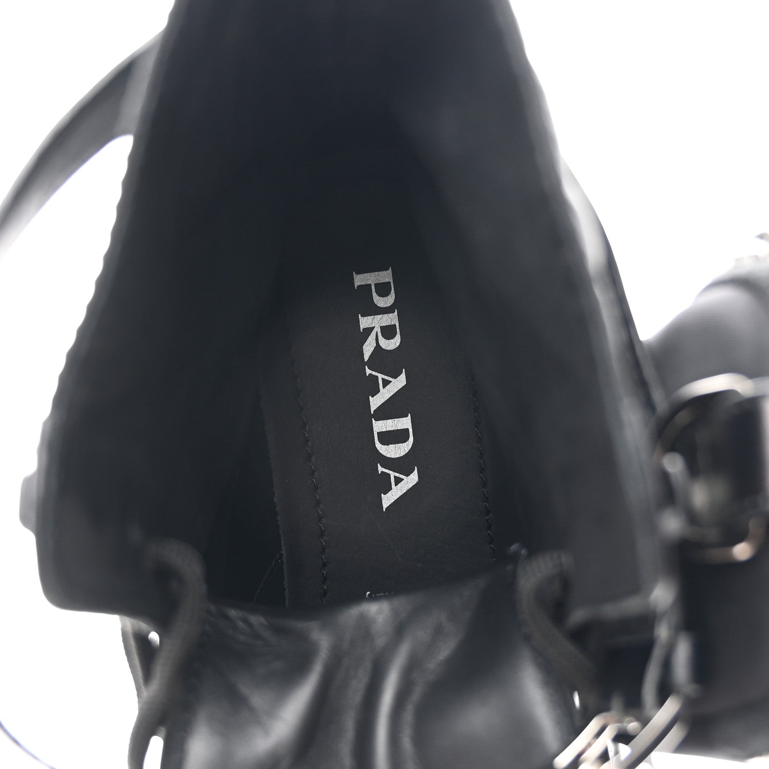 Prada Spazzolato Rois Nylon Metal Triangle Logo Monolith Pouch Pocket 55mm Boots 39 Black 7 of 9