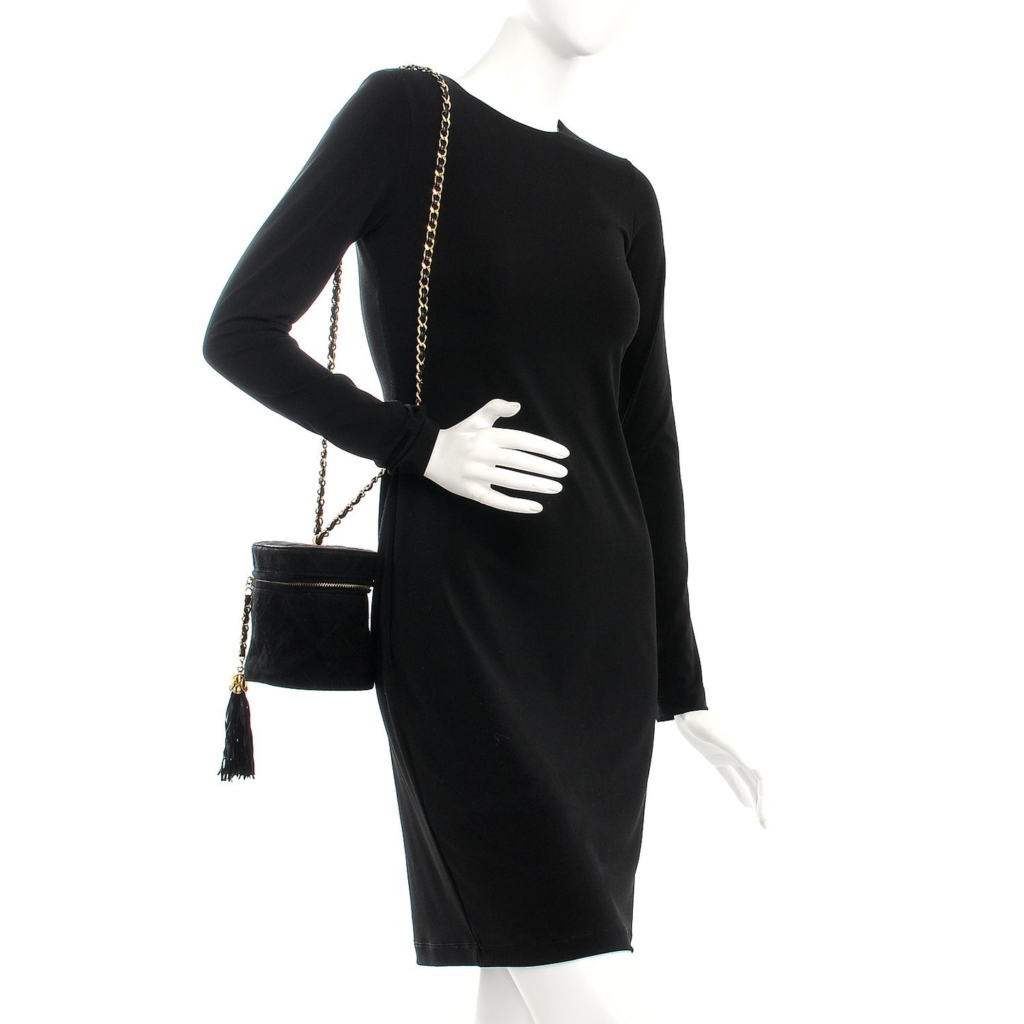 Suede Quilted CC Tassel Shoulder Bag Black