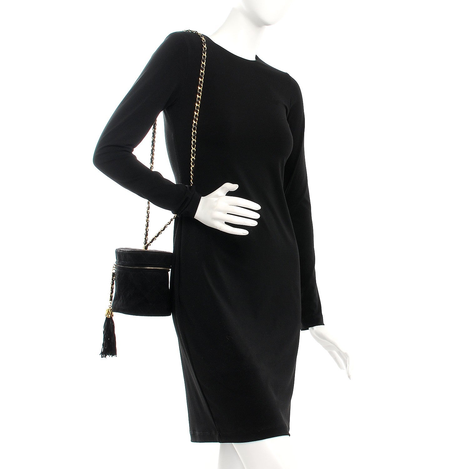Chanel Suede Quilted CC Tassel Shoulder Bag Black 2 of 8