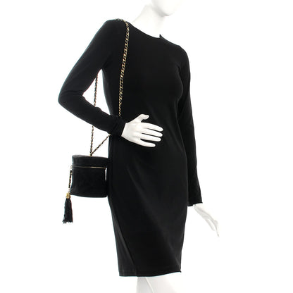 Chanel Suede Quilted CC Tassel Shoulder Bag Black 2 of 8