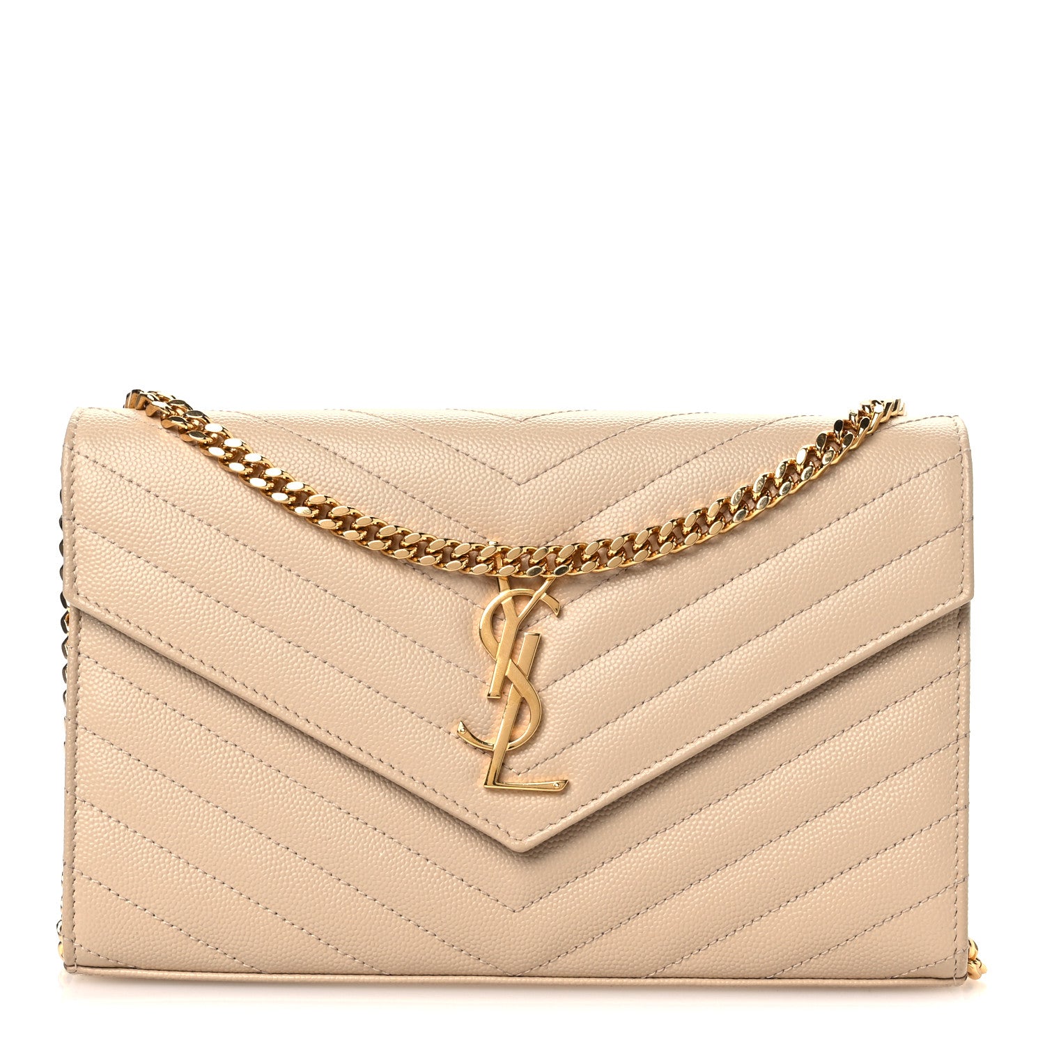 Saint Laurent Grain De Poudre Matelasse Chevron Monogram Chain Wallet Nude Powder 1 of 9