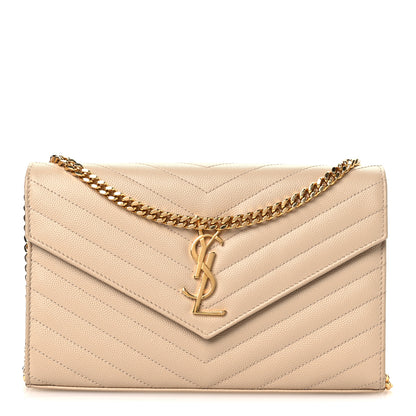 Saint Laurent Grain De Poudre Matelasse Chevron Monogram Chain Wallet Nude Powder 1 of 9
