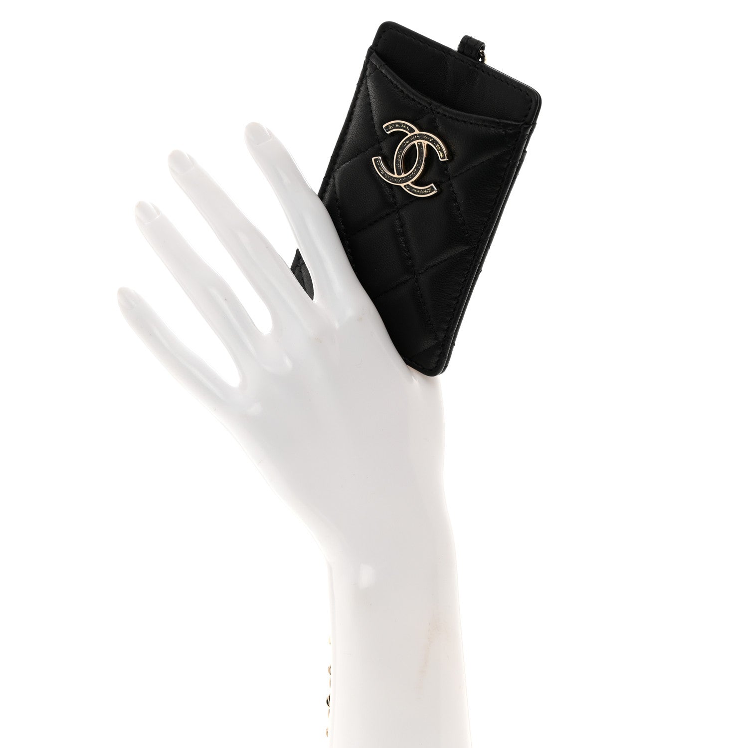 Chanel Lambskin Quilted Glitter Card Holder On Chain Black 2 of 8