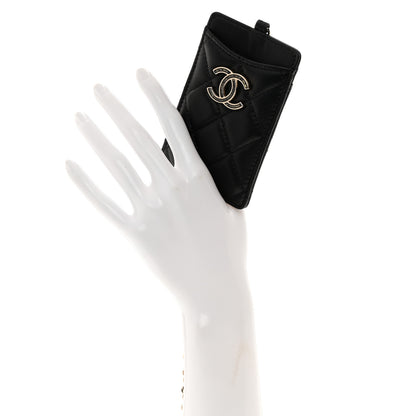 Chanel Lambskin Quilted Glitter Card Holder On Chain Black 2 of 8