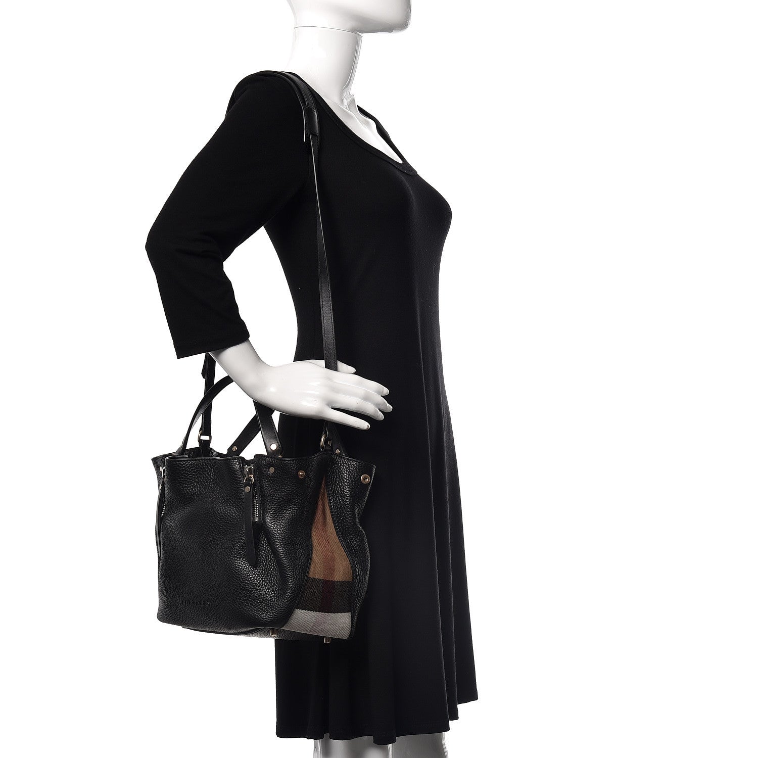 Burberry Grainy Calfskin House Check Small Maidstone Black 2 of 10
