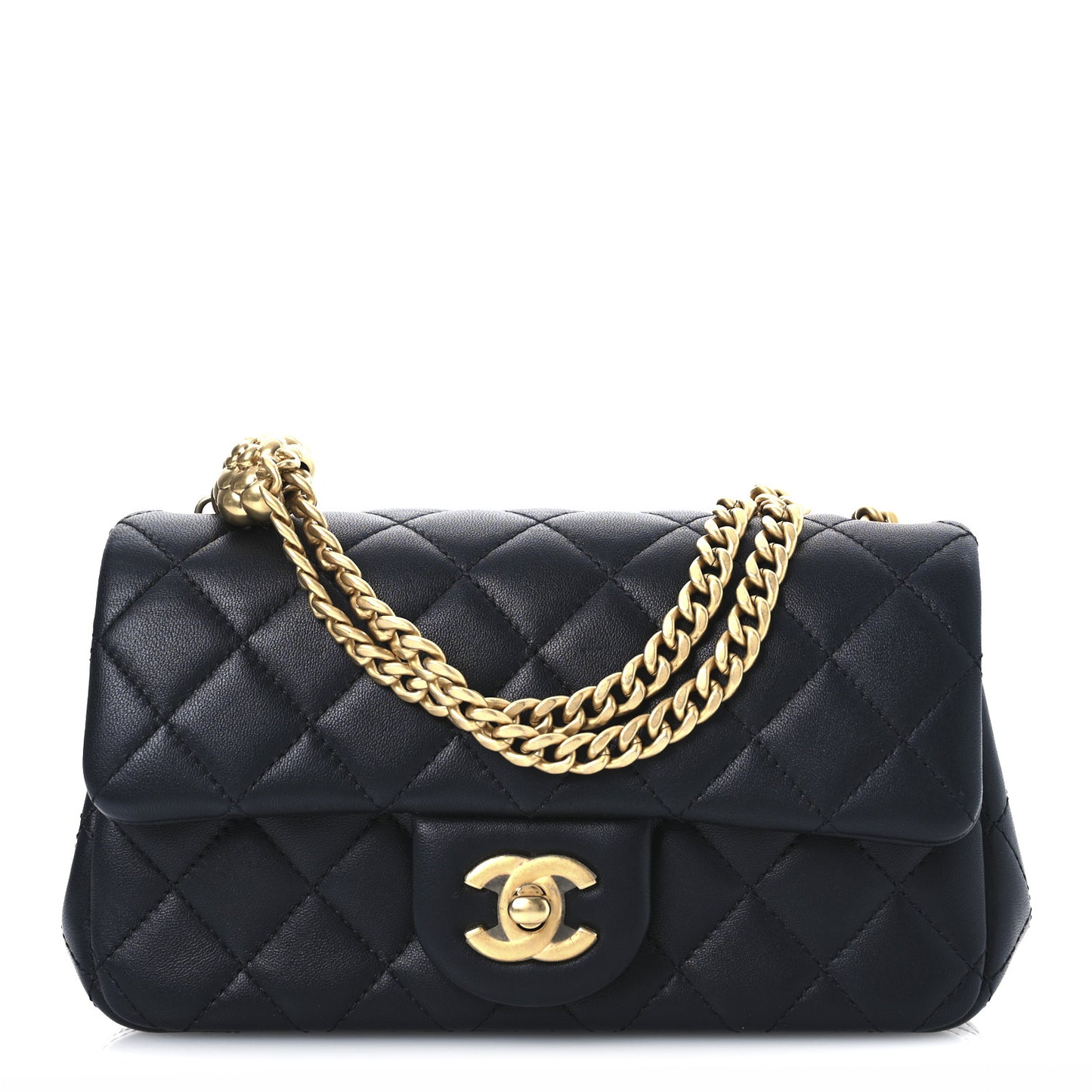 Lambskin Quilted Mini Rectangular Sweet Camellia Flap  Black