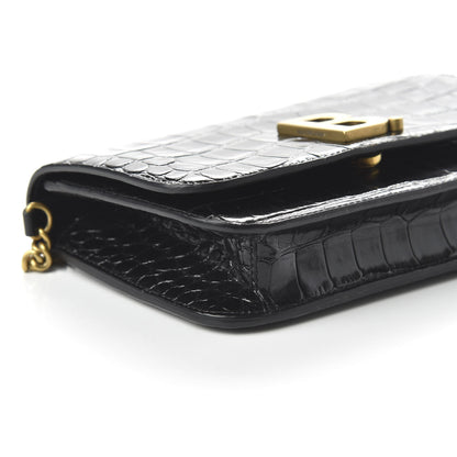 Balenciaga Crocodile Embossed Patent B Wallet On Chain Black 6 of 9