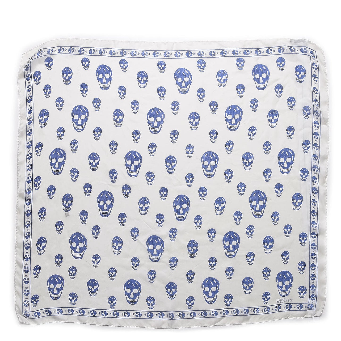 Silk Chiffon Skull Scarf Ivory Blue