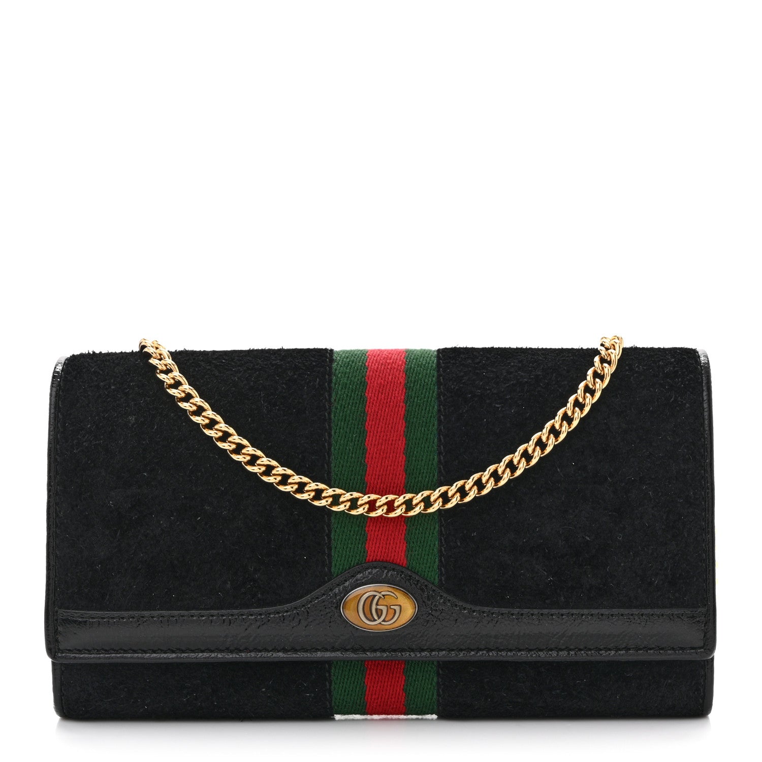 Gucci Suede Patent Web Ophidia Wallet On Chain Black 1 of 13