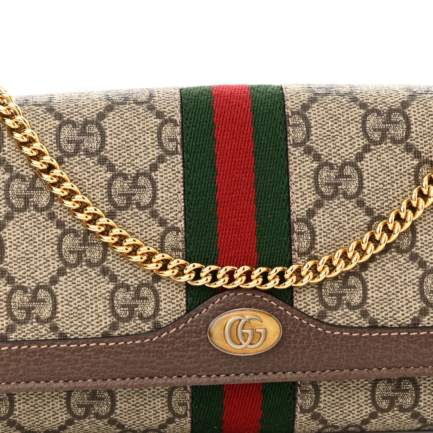 GG Supreme Monogram Web Ophidia Wallet On Chain Brown