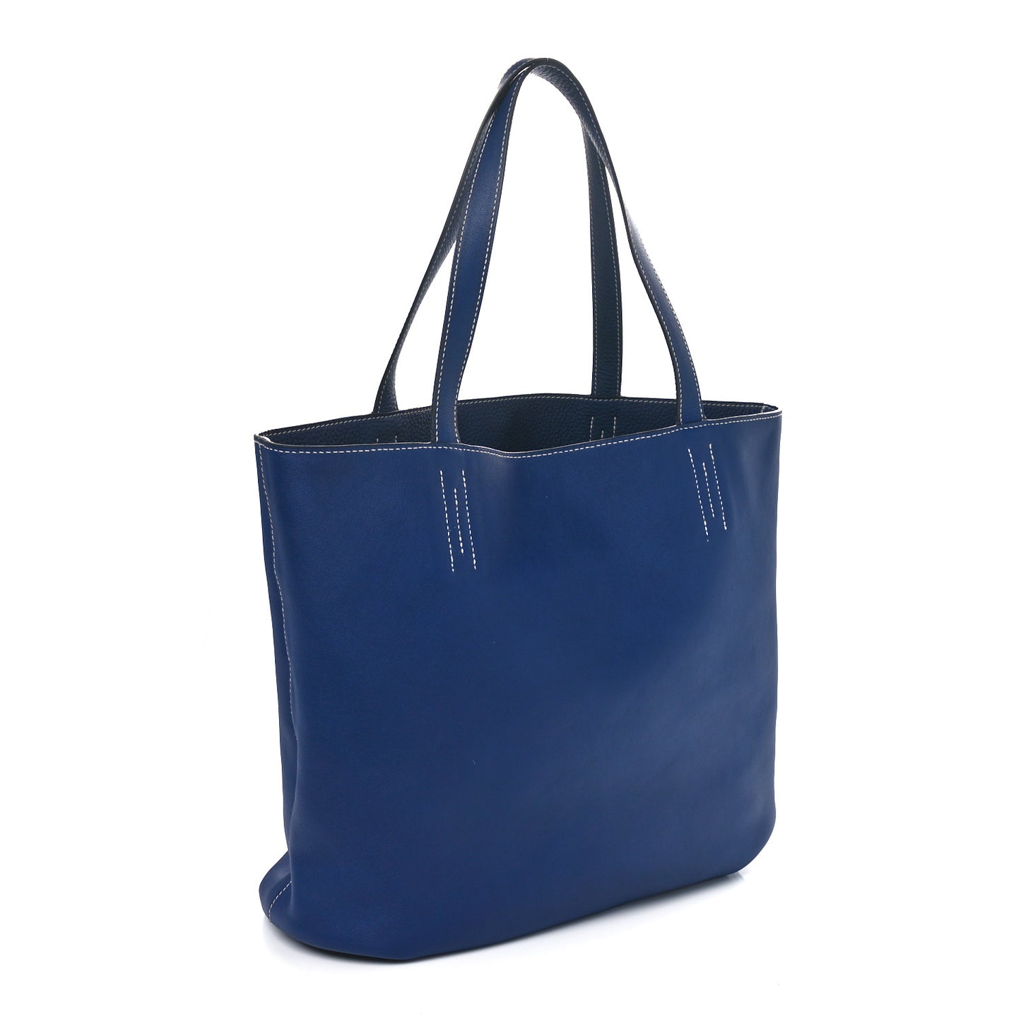 Veau Sikkim Taurillon Clemence Double Sens 36 Reversible Tote Bleu Electrique Bleu De Malte