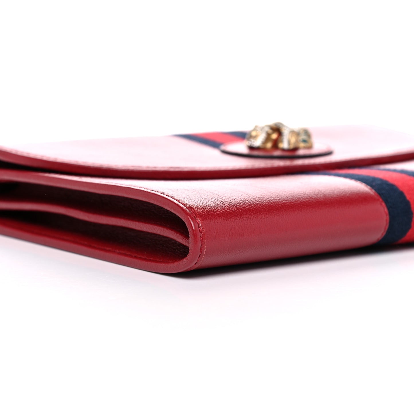 Calfskin Web Rajah Clutch Romantic Cherry