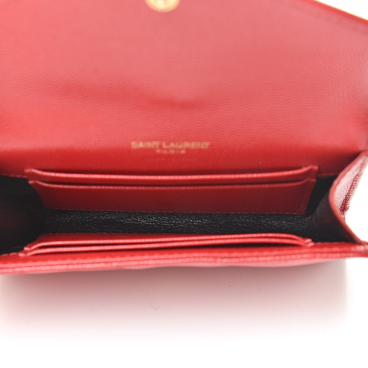 Saint Laurent Grain De Poudre Matelasse Chevron Small Monogram Envelope Wallet Rouge Eros 5 of 8