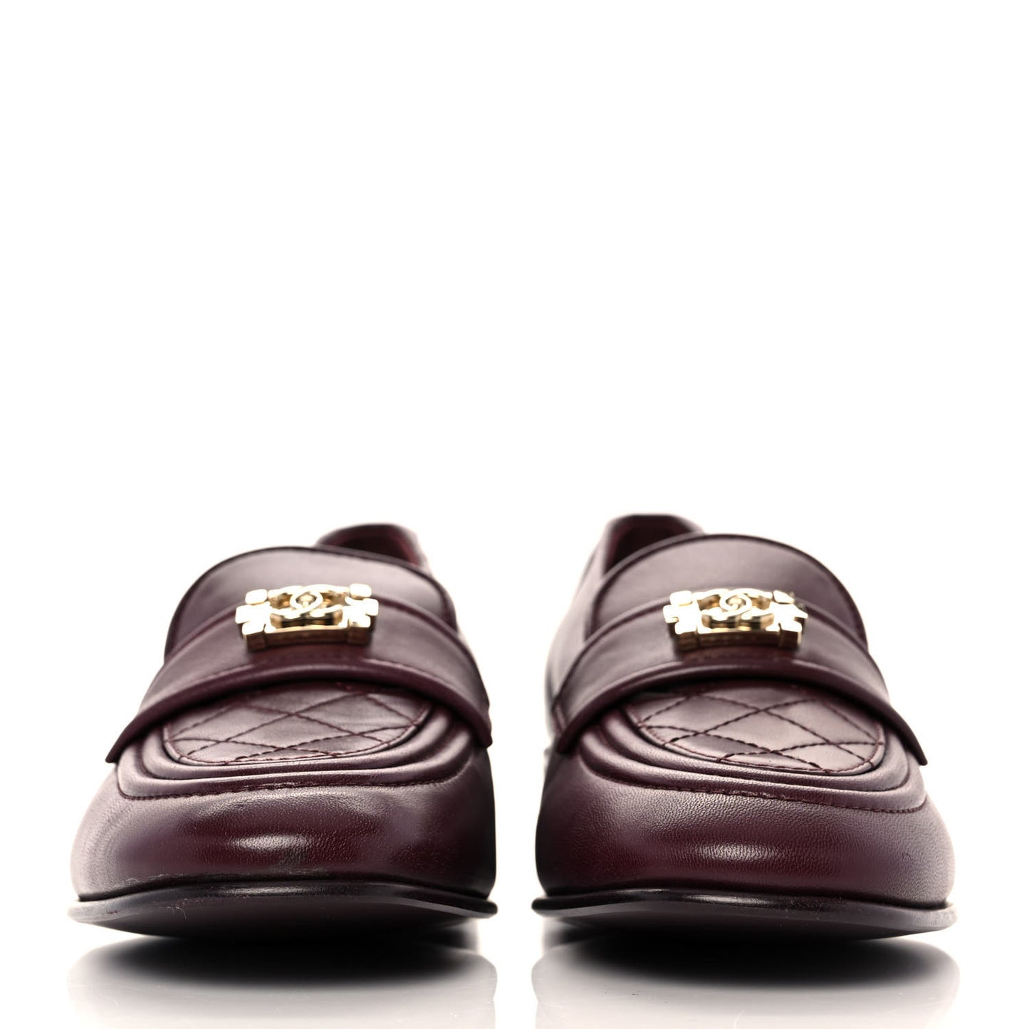 Lambskin Quilted Womens CC Loafers 39 Burgundy