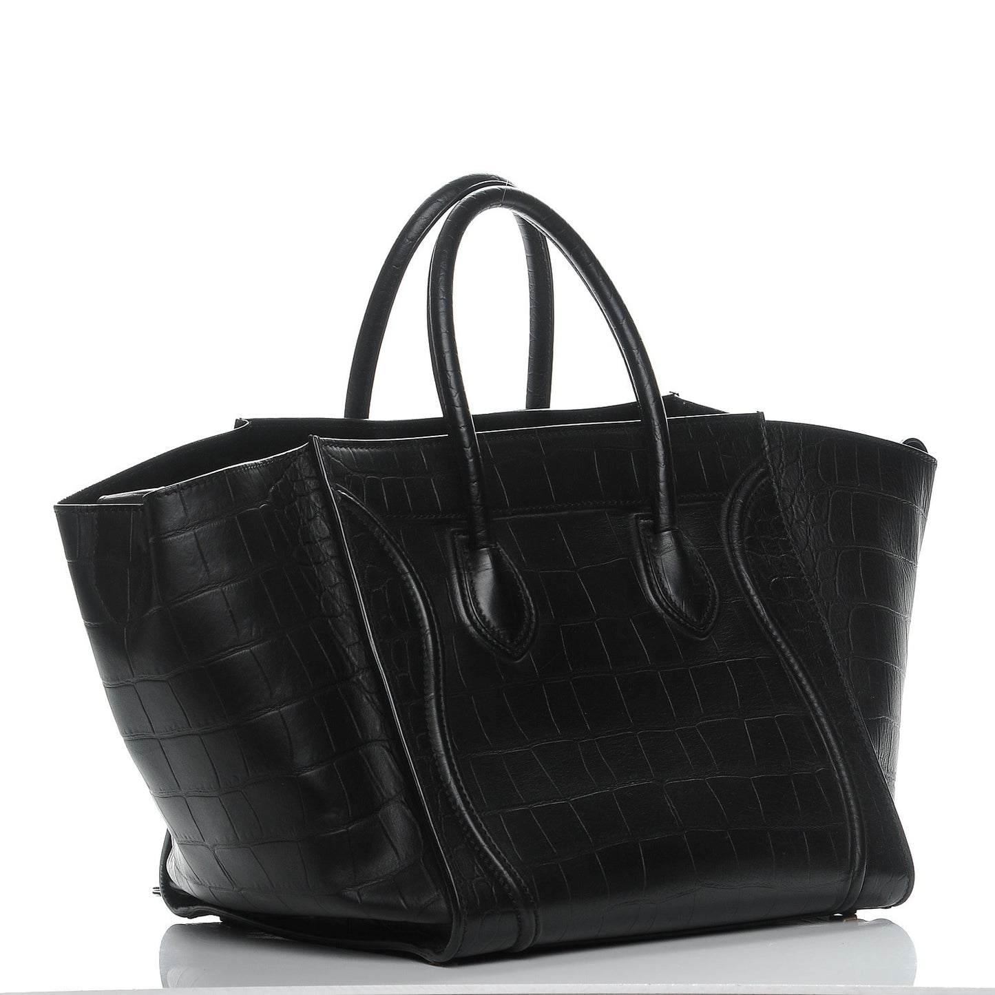 Crocodile Embossed Calfskin Medium Phantom Luggage Black