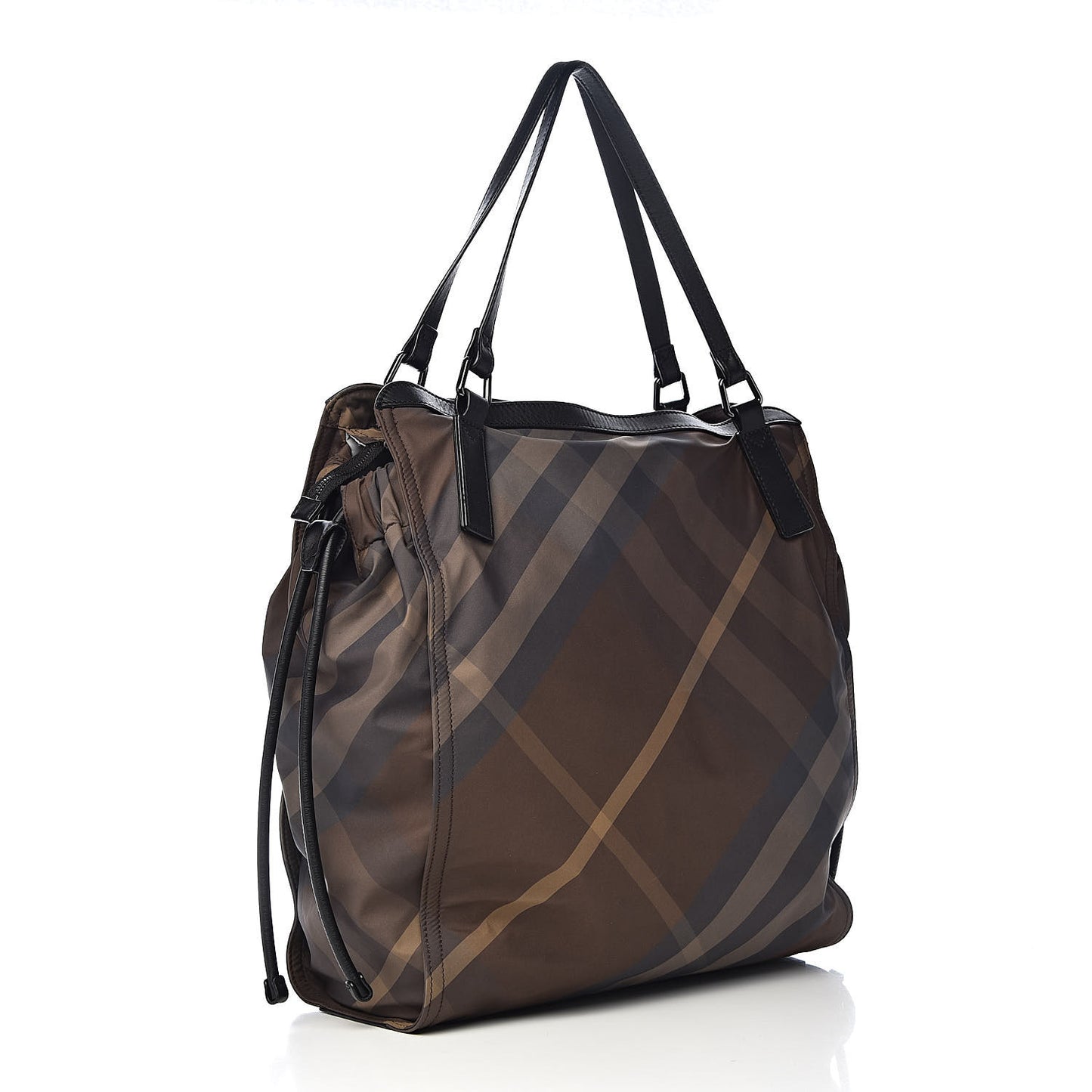 Nylon Check Small Buckleigh Packable Tote Brown