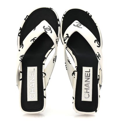 Chanel Lambskin Printed CC Thong Sandals 35 White Black 2 of 10
