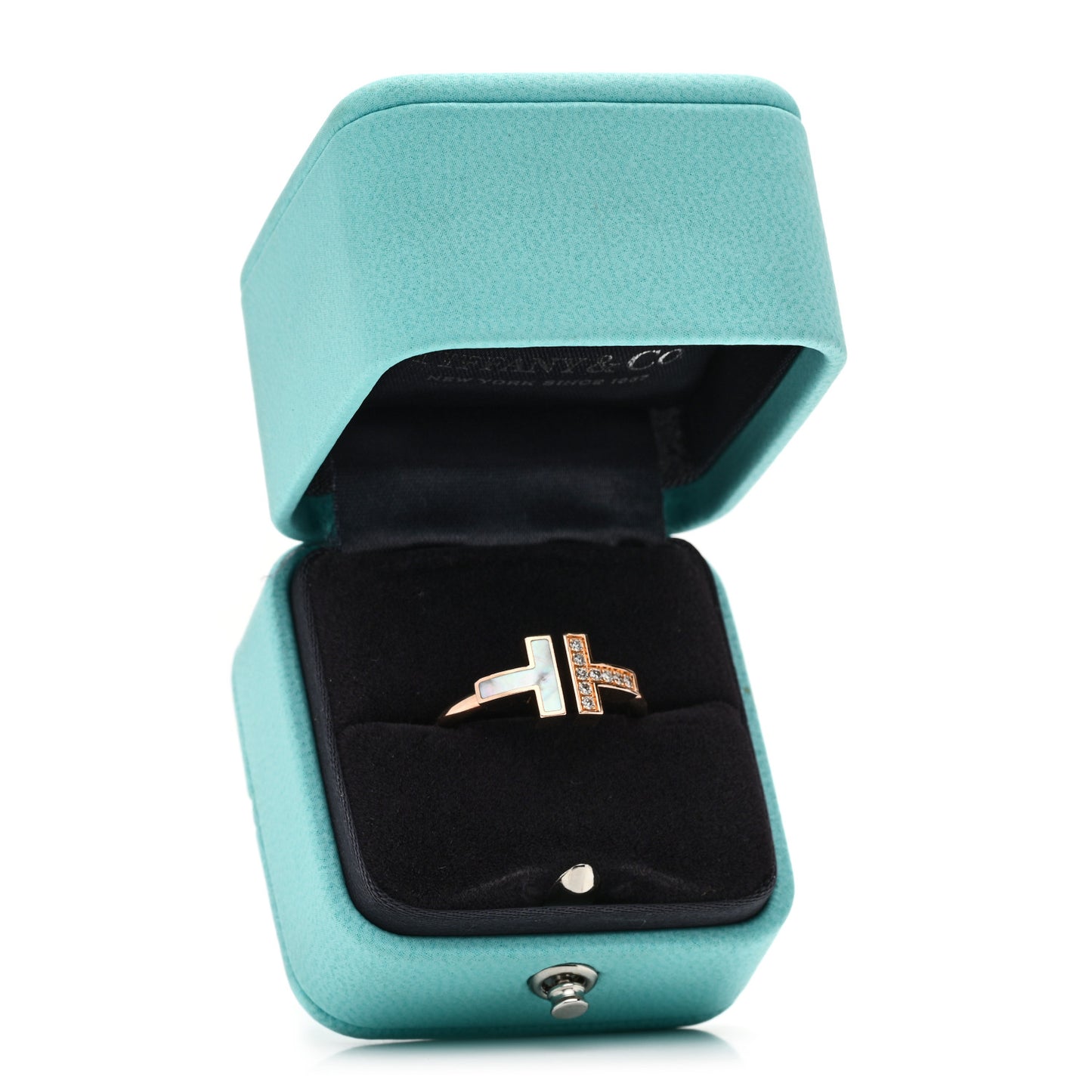 18K Rose Gold Diamond Mother of Pearl T Wire Ring 58 8.25