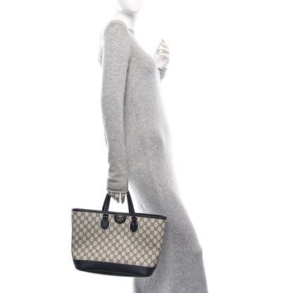 Gucci GG Supreme Monogram Textured Dollar Calfskin Medium Shoulder Tote Bag Beige Blue 2 of 12