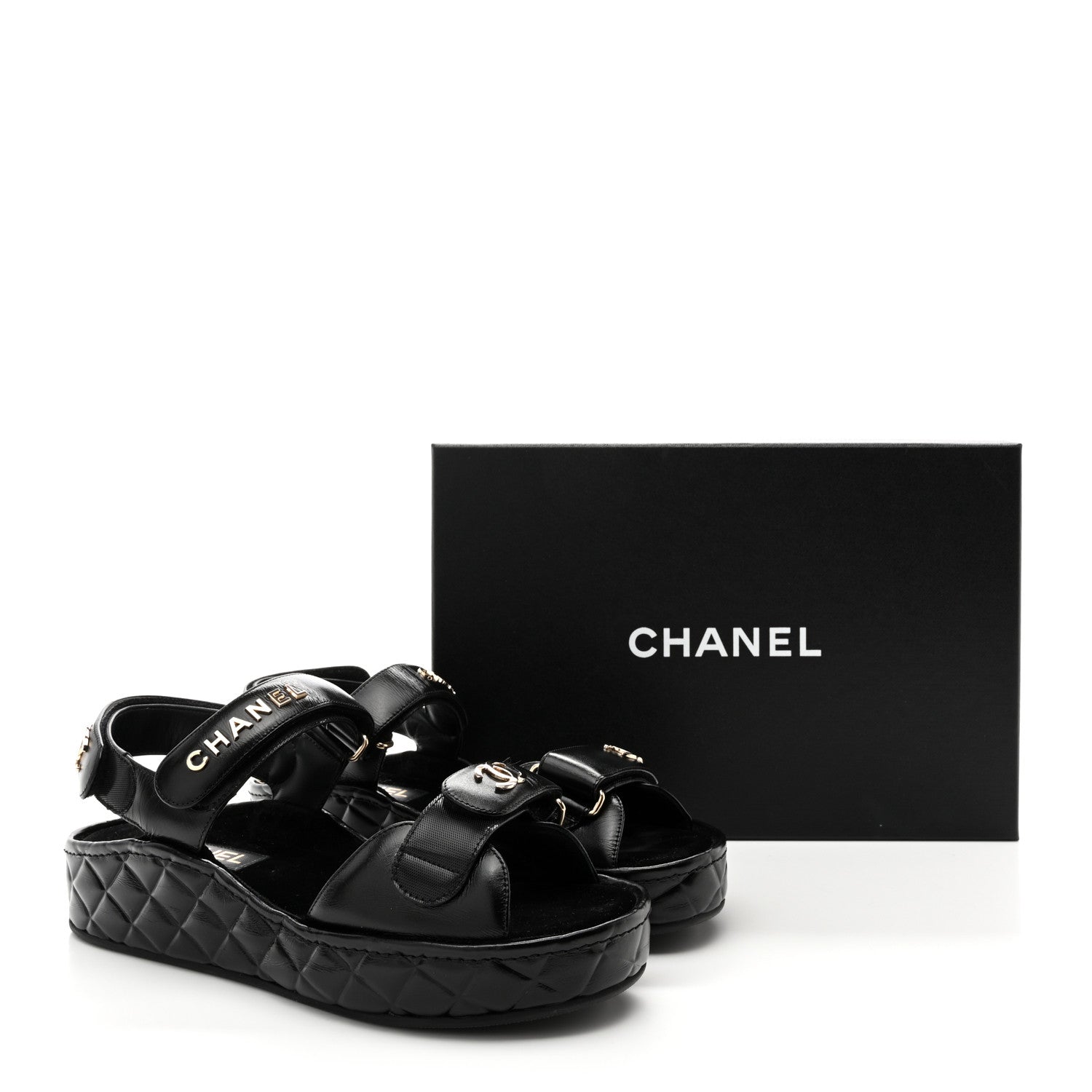 Chanel Shiny Calfskin Logo Platform Sandals 38 Black 10 of 10