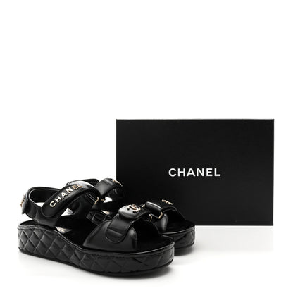 Chanel Shiny Calfskin Logo Platform Sandals 38 Black 10 of 10