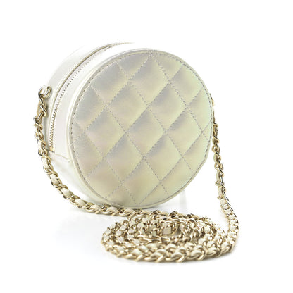 Chanel Iridescent Lambskin Quilted Round Clutch With Chain Ivory 4 of 12