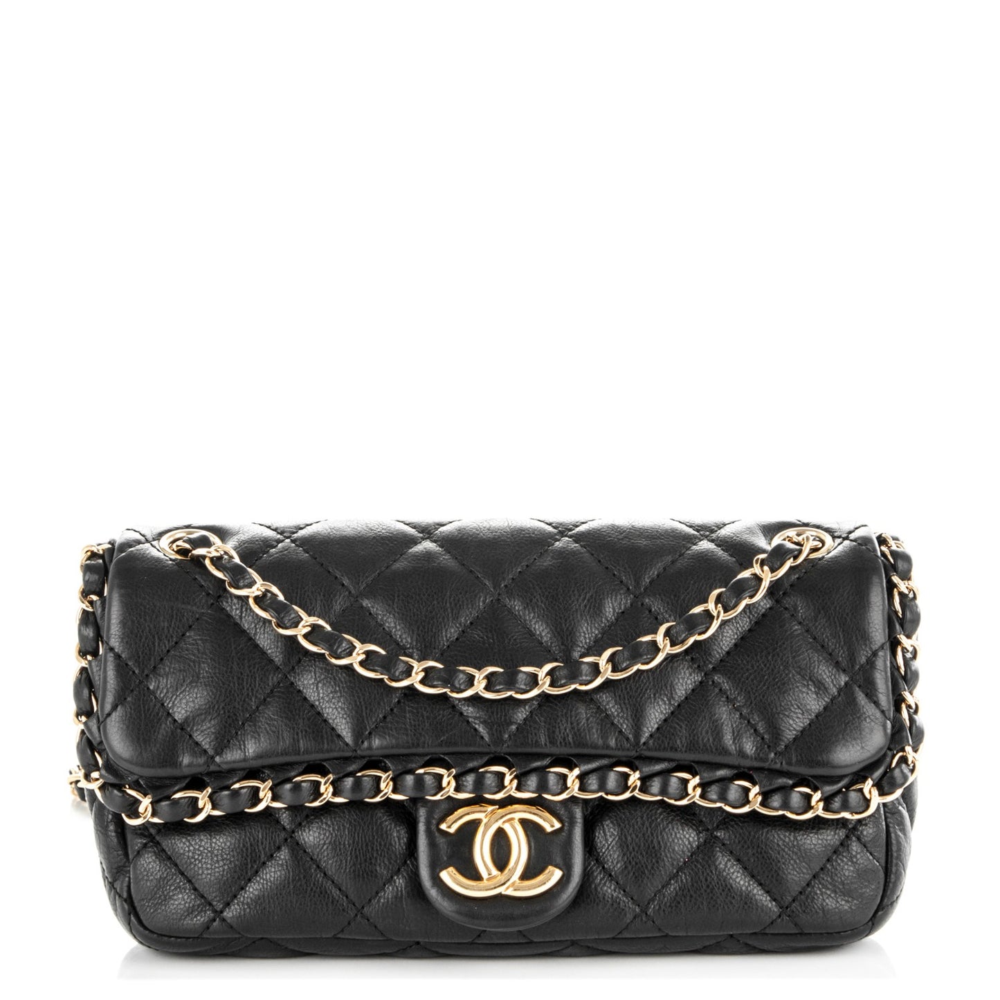 Calfskin Quilted Medium Chain Me Flap Black