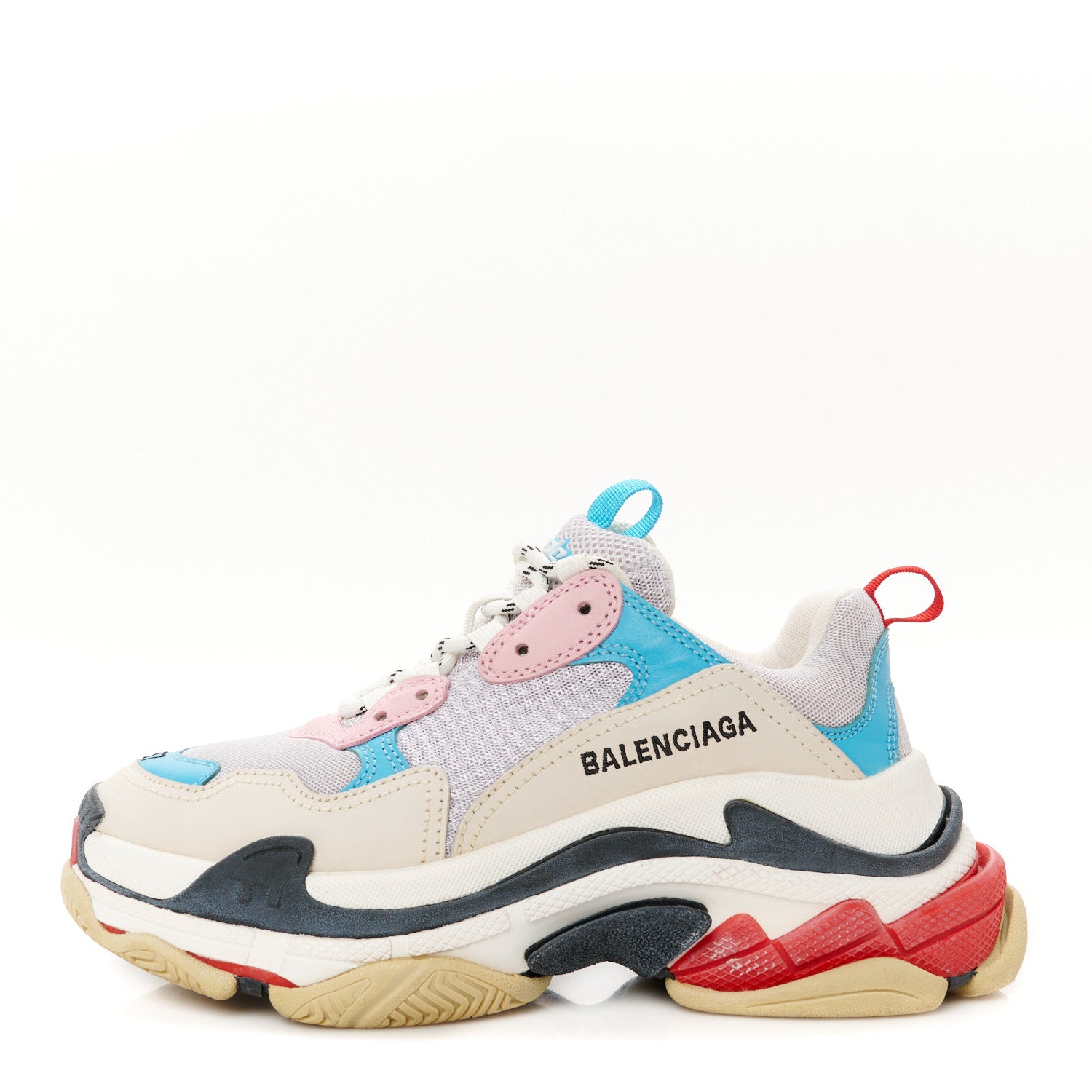 Balenciaga Fabric Mesh Washed Effect Womens Triple S Sneakers 37 Pink White Blue 1 of 10